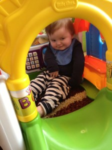 In his new playhouse. His trump card in the battle of the dining room.