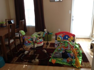Our new dining room. Dinner guests can fight over the jumperoo.
