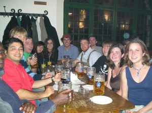 At Hofbrauhaus in Munich in May 2005. Cecile is farthest right, next to me.