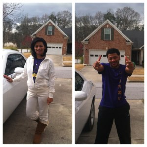 Sondra and Jareyl rocked some mother/son purple.