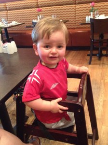 Connor demonstrated that high chairs work best when you sit backward.