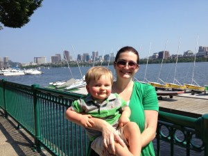 We watched Harvard's sailing practice on the Charles River.