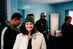 The guy behind me is making sure I don't walk through the wrong door to the North Korean side.Technically I'm standing in N. Korea here. I'm pretty sure he'll be understanding if I get confused though...