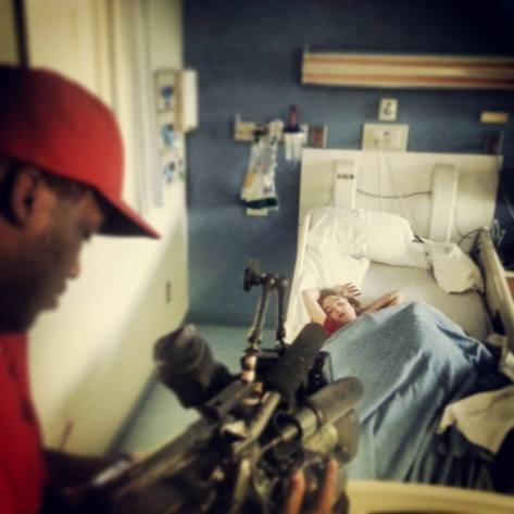 Interviewing with CBS 46 about their impending move after Victoria was admitted to the hospital.